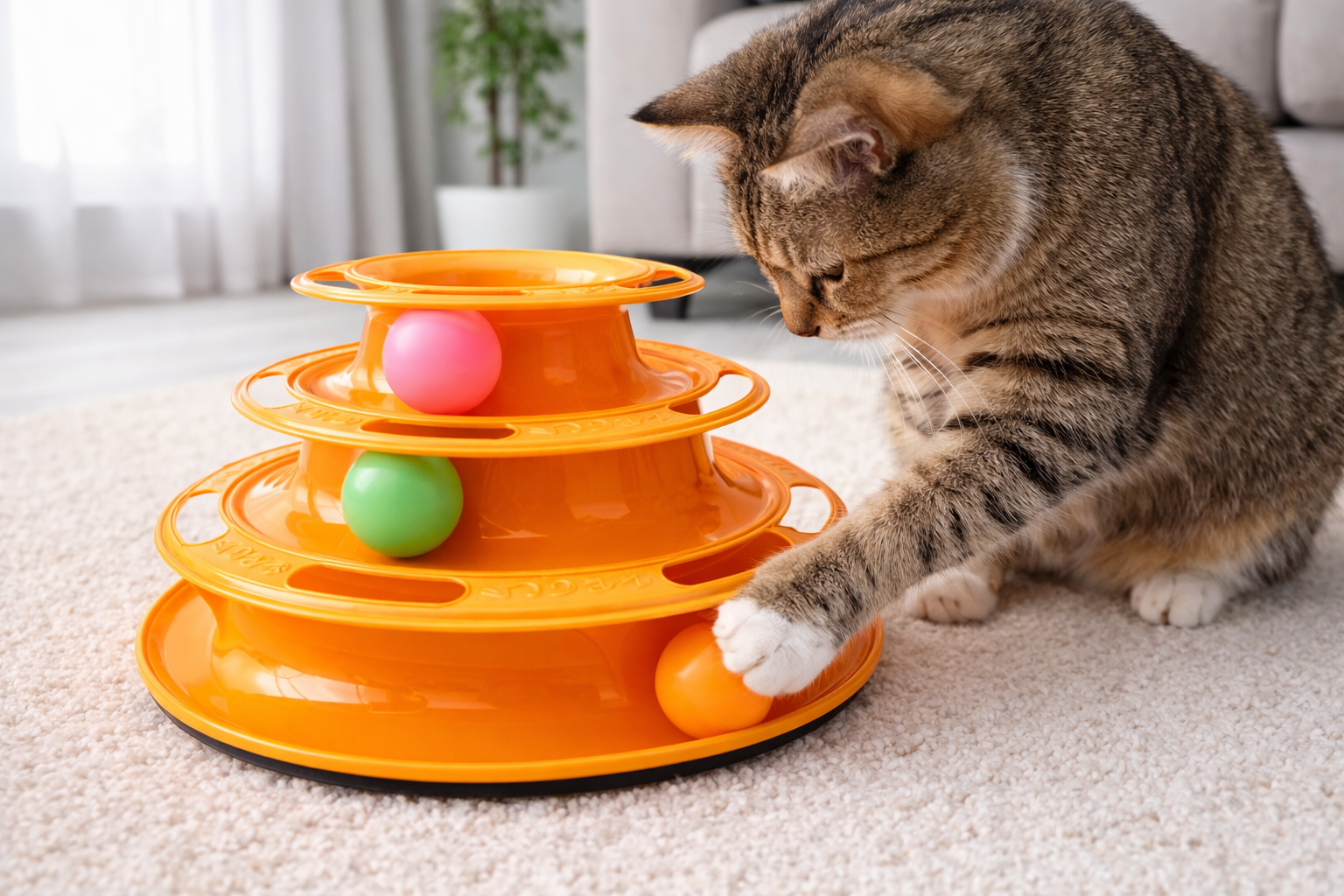 Cat Toy Tower 3 Level – Interactive Rolling Ball Track Toy for Indoor Cats