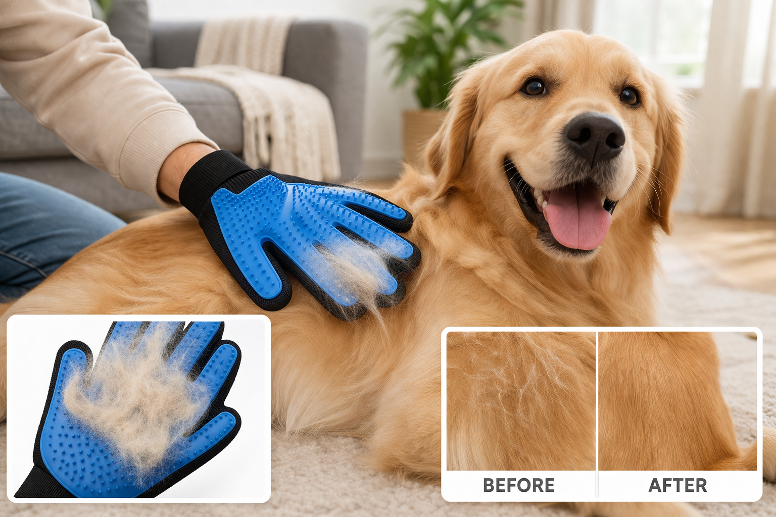 Pet Grooming Glove Brush – Dog & Cat Deshedding Hair Remover